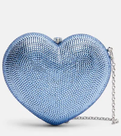 Judith Leiber L'amour Petit Coeur Embellished Clutch In Blue