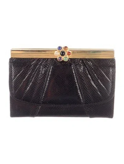 Pre-owned Judith Leiber Leather Animal Print Continental Wallet In Black