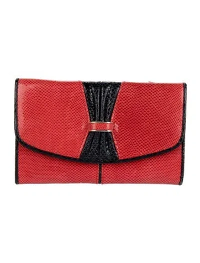 Pre-owned Judith Leiber Leather Animal Print Continental Wallet In Red