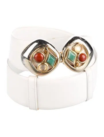 Pre-owned Judith Leiber Leather Belt In White