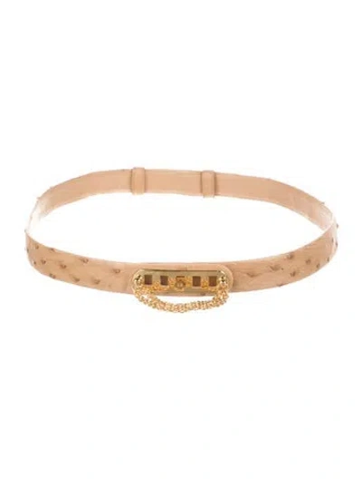 Pre-owned Judith Leiber Leather Chain-link Accents Waist Belt In Neutral