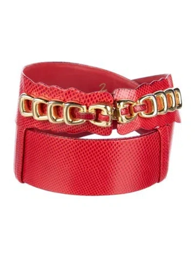 Pre-owned Judith Leiber Leather Chain-link Belt In Red