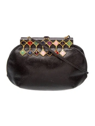 Pre-owned Judith Leiber Leather Clutch In Black