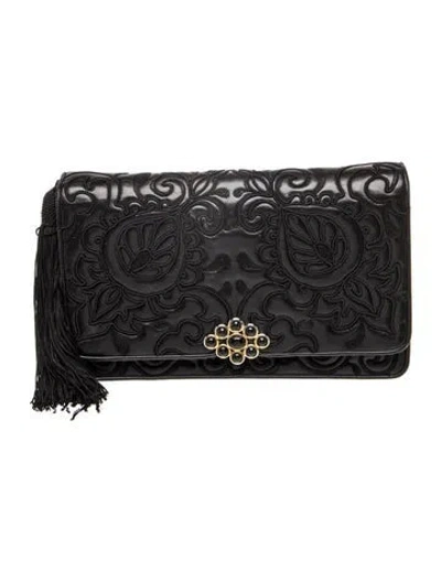 Pre-owned Judith Leiber Leather Clutch In Black