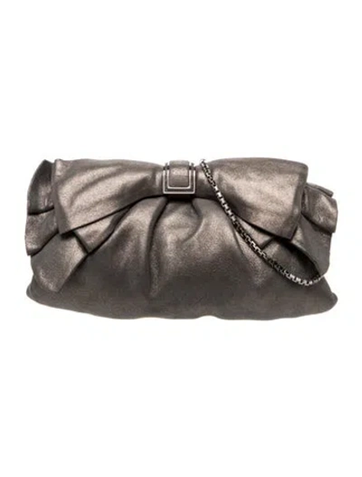 Pre-owned Judith Leiber Leather Clutch In Gray