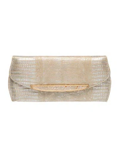 Pre-owned Judith Leiber Leather Clutch In Metallic/silver