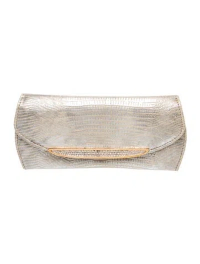 Pre-owned Judith Leiber Leather Clutch In Metallic/silver