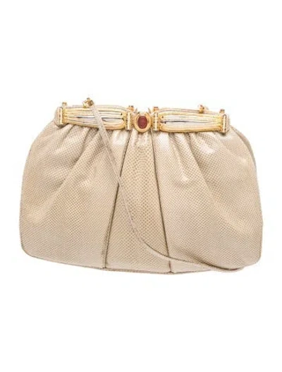 Pre-owned Judith Leiber Leather Clutch In Neutrals