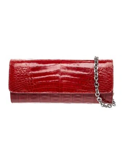 Pre-owned Judith Leiber Leather Clutch In Red