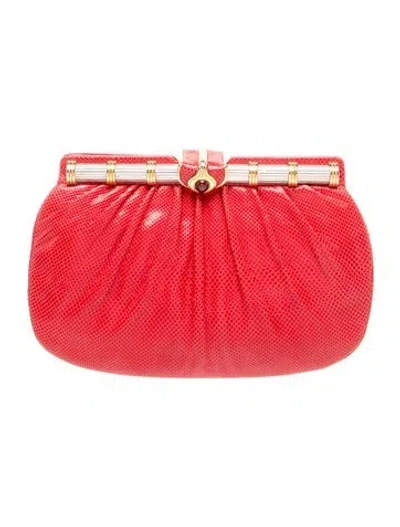 Pre-owned Judith Leiber Leather Clutch In Red
