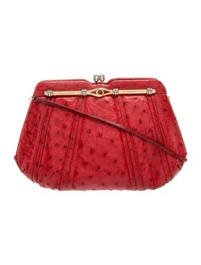 Pre-owned Judith Leiber Leather Clutch In Red