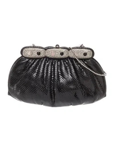 Pre-owned Judith Leiber Leather Clutch Vintage In Black