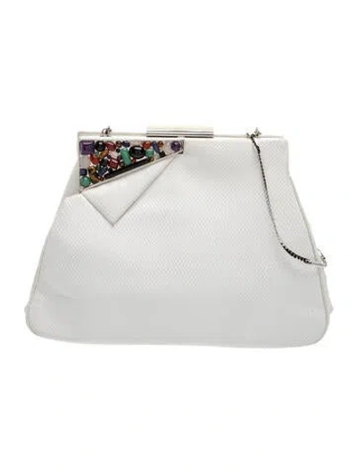 Pre-owned Judith Leiber Leather Clutch In White