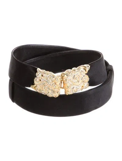 Pre-owned Judith Leiber Leather Crystal Embellishments Belt In Black