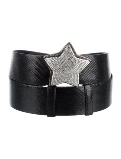 Pre-owned Judith Leiber Leather Crystal Embellishments Belt In Black