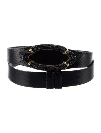 Pre-owned Judith Leiber Leather Crystal Embellishments Belt In Black