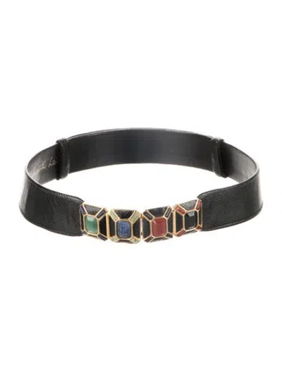 Pre-owned Judith Leiber Leather Crystal Embellishments Belt In Black