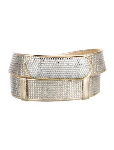 Pre-owned Judith Leiber Leather Crystal Embellishments Belt In Gold