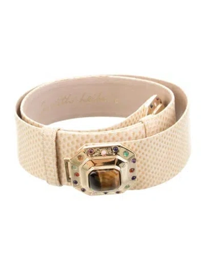Pre-owned Judith Leiber Leather Crystal Embellishments Belt In Neutral