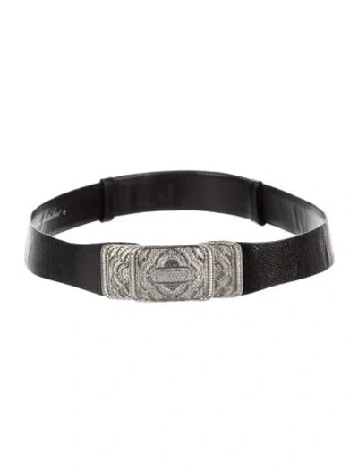 Pre-owned Judith Leiber Leather Crystal Embellishments Waist Belt In Black