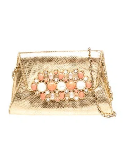 Pre-owned Judith Leiber Leather Evening Bag In Gold