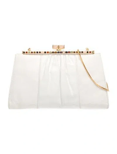 Pre-owned Judith Leiber Leather Evening Bag In White