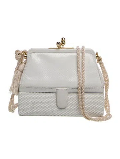 Pre-owned Judith Leiber Leather Minaudière In White