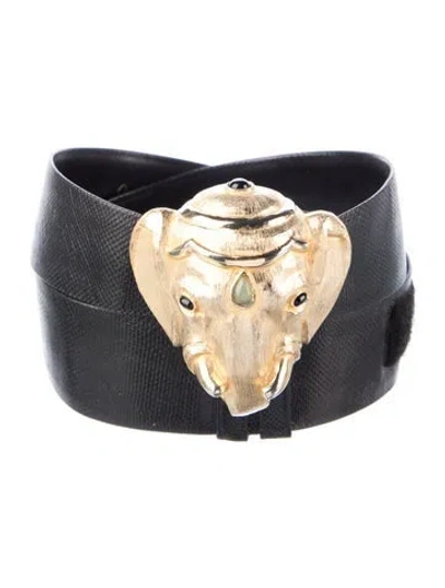 Pre-owned Judith Leiber Leather Waist Belt In Black