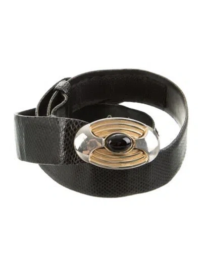 Pre-owned Judith Leiber Leather Waist Belt In Black