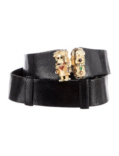 Pre-owned Judith Leiber Leather Waist Belt In Black