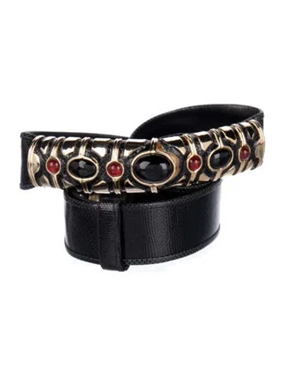 Pre-owned Judith Leiber Leather Waist Belt In Black