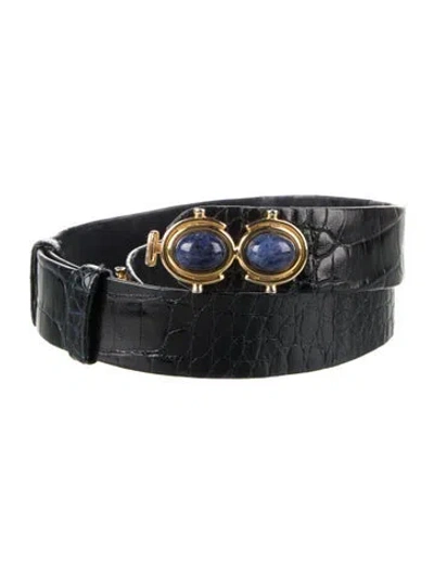 Pre-owned Judith Leiber Leather Waist Belt In Blue