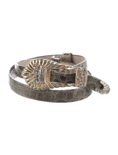 Pre-owned Judith Leiber Leather Waist Belt In Grey