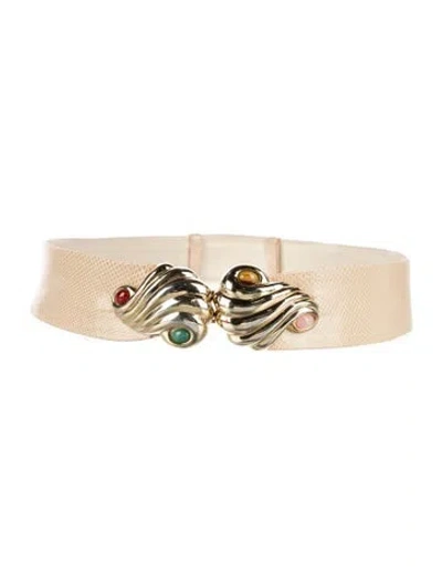 Pre-owned Judith Leiber Leather Waist Belt In Neutral