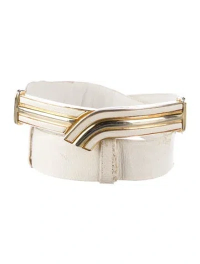 Pre-owned Judith Leiber Leather Waist Belt In White