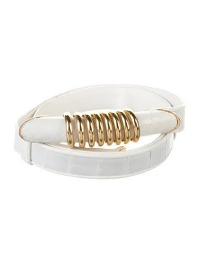 Pre-owned Judith Leiber Leather Waist Belt In White