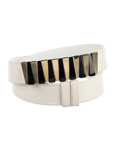 Pre-owned Judith Leiber Leather Waist Belt In White