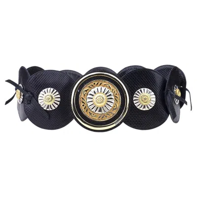 Pre-owned Judith Leiber Leiber Black Lizard Large Lizard Medallion Belt, 1980s