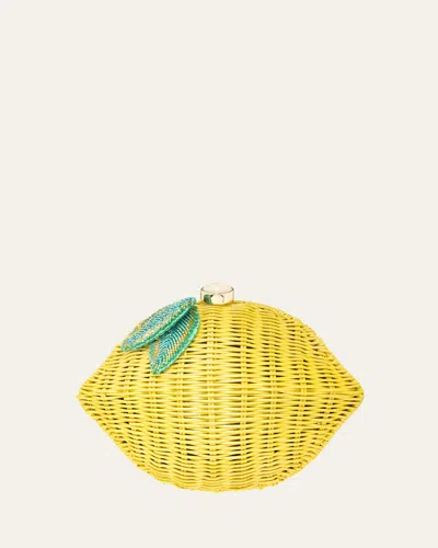 Judith Leiber Lemon Basket-weave Rattan Clutch Bag In Yellow