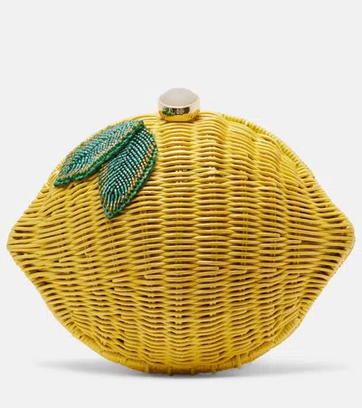 Judith Leiber Lemon Wicker Clutch In Yellow