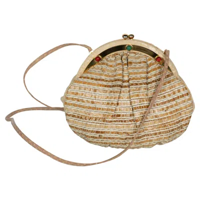 Pre-owned Judith Leiber Limited Edition Woven Snakeskin Clutch Bag In Sand