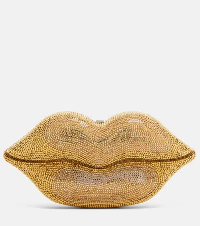 Judith Leiber Lips Small Crystal-embellished Clutch In Gold