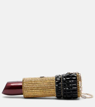 Judith Leiber Lipstick Burgundy Glitter Clutch In White