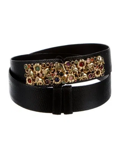 Pre-owned Judith Leiber Lizard Belt In Black
