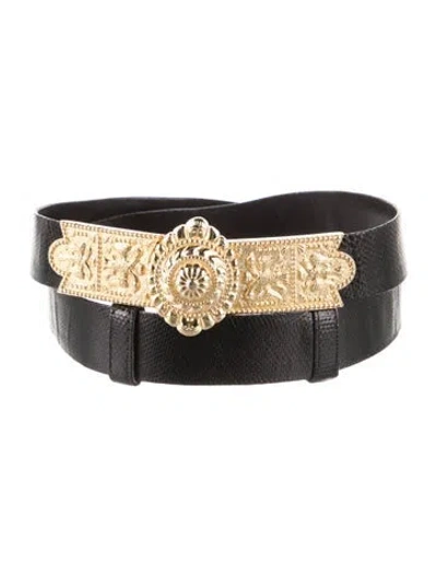 Pre-owned Judith Leiber Lizard Belt In Black