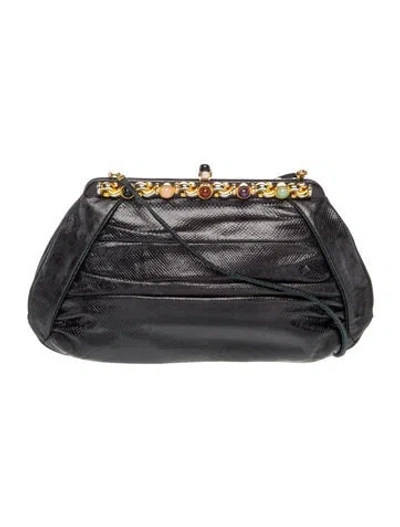 Pre-owned Judith Leiber Lizard Clutch In Black