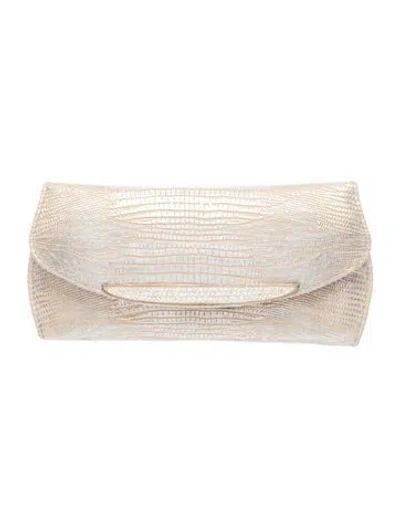 Pre-owned Judith Leiber Lizard Clutch In Neutrals/silver