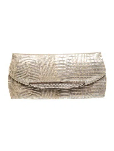 Pre-owned Judith Leiber Lizard Clutch In Silver