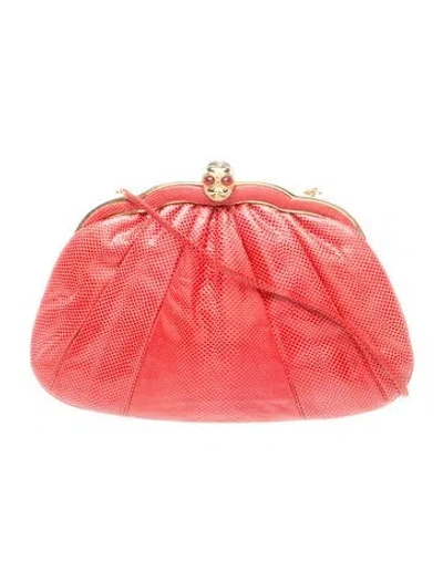 Pre-owned Judith Leiber Lizard Shoulder Bag In Red