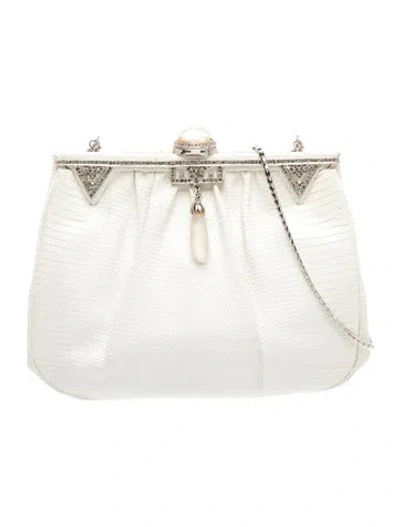 Pre-owned Judith Leiber Lizard Shoulder Bag In White